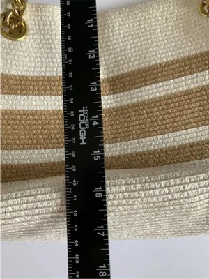 Straw Beach Tote Bag Woven Raffia White Tan Gold Chain Coastal Resort Purse thumbnail 11