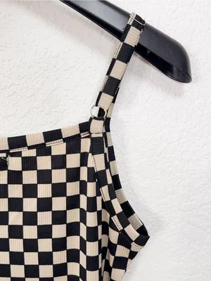 Miss Sparkling Black Cream Checkerboard Cami Mini Dress Y2K thumbnail 4