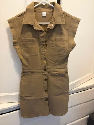 Tinsel Tan Denim Sleeveless Dress Collared Button Front Pockets XS thumbnail 6
