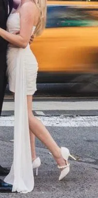Rnwy white mini dress with train thumbnail 1