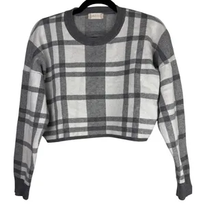 Altar'd‎ State Plaid Cropped Sweater Grey White 90s Grunge Preppy Small EUC thumbnail 1