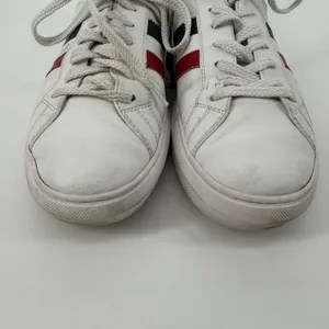 Moncler White Leather Low Top‎ Sneakers Women's 10 EU 41 Red Navy Stripe thumbnail 3