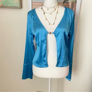 Peppermayo x Riley Hubatka Etheral Love Satin Open Front Top Azure US 6 thumbnail 3