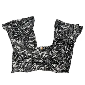 Womens M Black White Tropical Print Wide Leg Palazzo Pants Pull On Beach Resort thumbnail 3