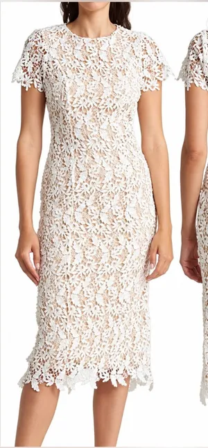 NSR White Floral Lace Midi Dress Open Back Bridal Wedding Cocktail NWT Style thumbnail 1