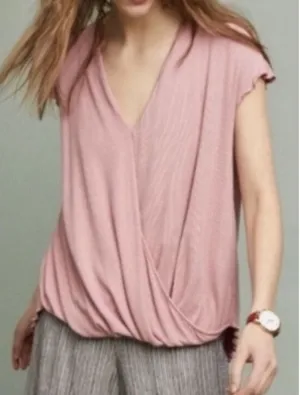Anthropologie Saturday Sunday Ribbed Faux Wrap Flutter Top Size Medium‎ thumbnail 1