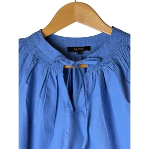Quince Split Neck Top Women XS True Blue Organic Cotton Poplin Blouse Preppy thumbnail 4