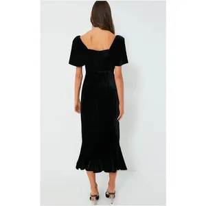 RHODE Sweetheart Velvet Ramona Slim Midi Dress in Jet Black Size 4 New with Tags thumbnail 9