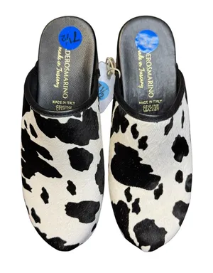 Verderosmarino Shoes Womens Size 7.5 Black Cow Print Leather Wedge‎ Mules thumbnail 1