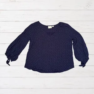 Maeve Pernille Navy Polka Dot Tie-Sleeve Blouse Women's XL Anthropologie thumbnail 2