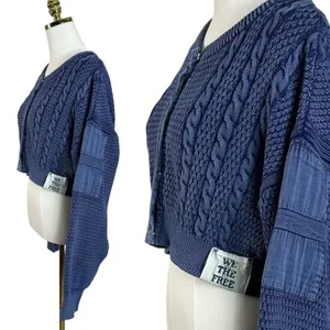 Free People Patchwork Chunky Cable Knit Heritage Cardi Cardigan Sweater Medium thumbnail 9