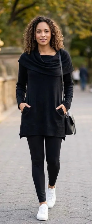 Soft Surroundings Womens Black‎ Cowl Neck Tunic Sweater Pockets Medium 25027 thumbnail 1