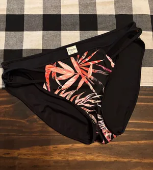 Freya medium bikini. Bottoms pink leaves Black thumbnail 1