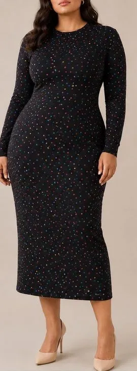 Dancing Leopard Dove Black Abstract Print Long Sleeve Bodycon Stretch Midi Dress thumbnail 1