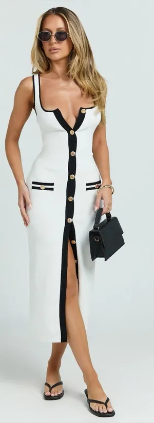 SHOWPO Gabby Sweetheart Strapped Hardware Button Front Fitted Knit Midi Dress thumbnail 1