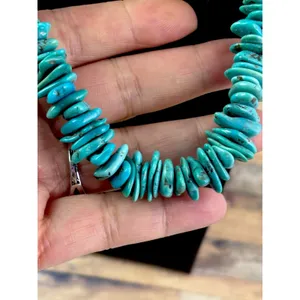 Turquoise Graduated Navajo Sterling Silver Necklace 23” 925 Barrel beads Clasp thumbnail 3