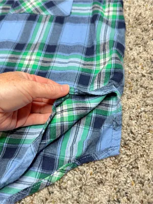 Aerie Plaid Flannel Long Sleeve Button Up Shirt Blue Green Small S Colorful thumbnail 5