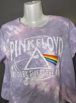 Gap Pink Floyd Shirt Womens Large Purple Tie Dye Dark Side Graphic Cropped Tee thumbnail 1
