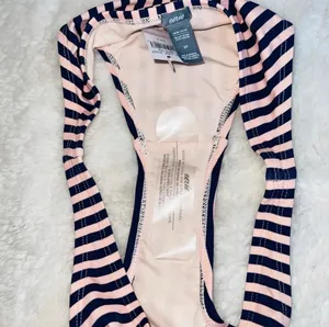 aerie Cheeky Swim Bottoms Light Pink Navy Blue Striped Low Rise NWT thumbnail 5