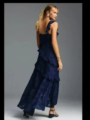 BHLDN Claudia Asymmetric Ruffle Chiffon Midi Dress - Size Medium thumbnail 2