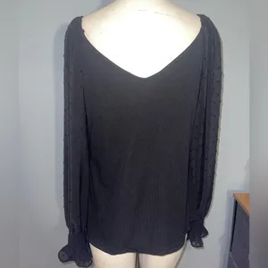 Natacata Chic Black Blouse with long Sheer Sleeves top dressy shirt NWT thumbnail 3
