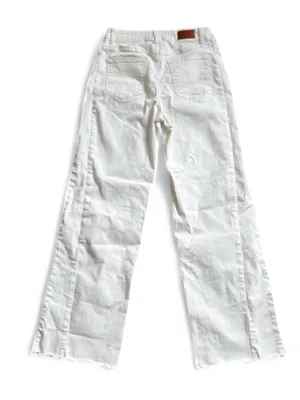 Sidefeel Women White Wide Leg Jeans High Waist Stretchy Raw Hem Denim Pants Sz 6 thumbnail 4