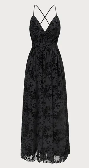 Rihoas Black Floral Flocked Mesh Slit Maxi Dress thumbnail 7
