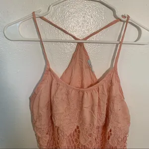 Kimchi Blue Womens Racerback Tank Top Light Pink Crochet Lace Floral Scallop Hem thumbnail 2