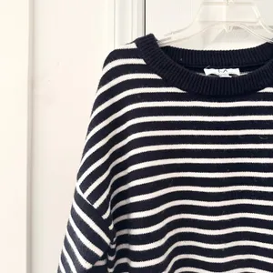 Magaschoni Black White Nautical Preppy Stripe Shoulder Button Dolman Sweater XL thumbnail 2