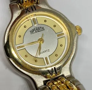 Superatic vintage women’s watch 25mm case gold silver tone Quartz analog running thumbnail 2