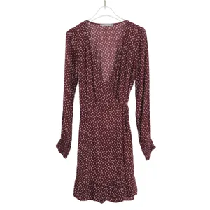 Abercrombie & Fitch Smocked Cuff Burgundy Wrap Dress Long Sleeve V-Neck XS thumbnail 3