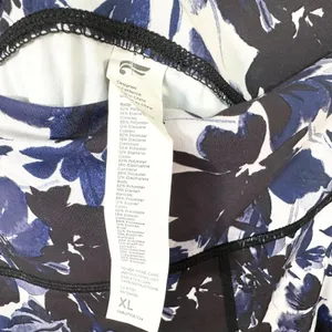 Fabletics XL Leggings High Waisted Blue Floral Print‎ Black Contrast Ruched 1036 thumbnail 5