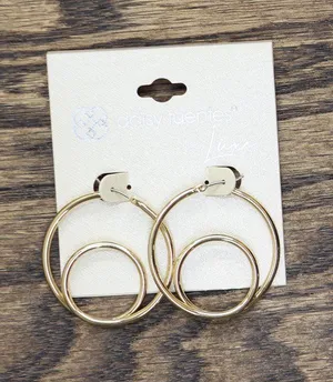 NWT Daisy Fuentes Luxe Double Ring Hoop Earrings Gold Yellow 1.5" thumbnail 1