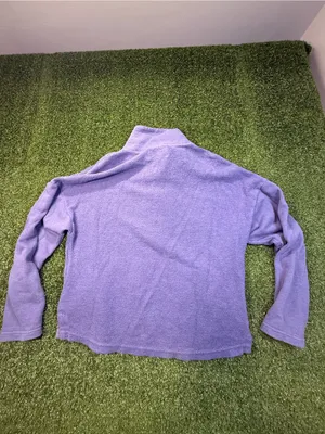REI Co-Op Purple‎ Terrycloth 1/2 Button Pullover Cropped Sweatshirt Mock Neck S thumbnail 4