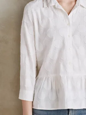 Anthropologie Isabella Sinclair Belia Peplum Popover Cotton White Dot Button Top thumbnail 3