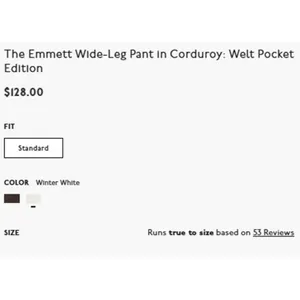 Madewell Emmett Wide Leg Corduroy‎ Pants Winter White Women's Size 25 thumbnail 3
