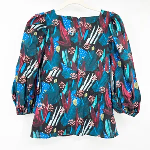 Eva Franco Tropical Sweetheart Tie‎ Front Puff Sleeve Blouse 4 Midnight Jungle thumbnail 13