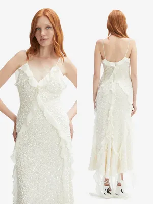 NWT‎ Bardot Marsella Ruffle Sequin Ivory Bridal Coquette Midi Dress thumbnail 3
