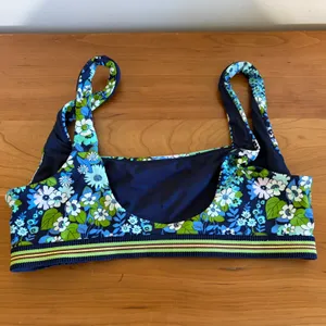 Aerie Floral Scoop Neck Bikini‎ Top Blue Green Stripe Band Medium thumbnail 3