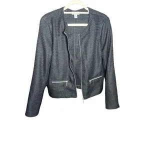Adrienne Vittadini Womens Black Textured Zip-Up Blazer‎ Sz XL thumbnail 2