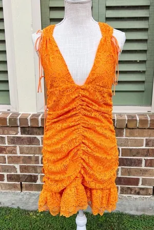 For Love And Lemons Bright Orange Jamie Lace Dress thumbnail 4