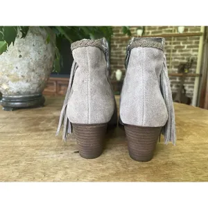 Franco Fortini Ella Suede Leather Ankle Boots Taupe Fringe Block Heel Size 6 thumbnail 5