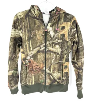 Under Armour Womens Camo Full Zip Hoodie‎ Pink Logo Fleece Sweatshirt Small thumbnail 1