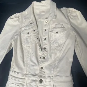 MOTHER Denim Cream Puff Shoulder‎ Raw Hem Mini Dress Long Sleeve Off White Small thumbnail 3