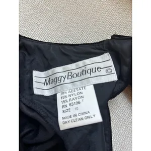 Maggy Boutique Velvet Cocktail Dress 10 Black Silver Ruched Waist Vintage 80s‎ thumbnail 3