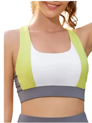 Women’s High-Impact Sports Bra - White & Neon Yellow Size xl thumbnail 1