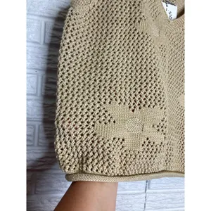 Lili Sidonio Elowen Sweater Vest Women M Beige NEW‎ Crochet Floral Knit V-Neck thumbnail 4