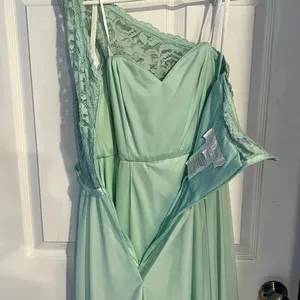 David’s Bridal One Shoulder Lace Mint Green Bridesmaid Dress Size 4 EUC thumbnail 7