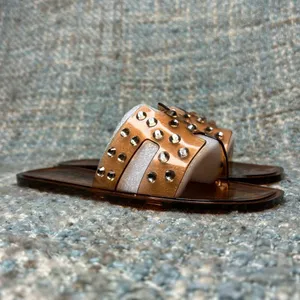 Chinese Laundry Charli Rhinestone Jelly Slide Sandals in Tan Vinyl/Stone 6 M thumbnail 4