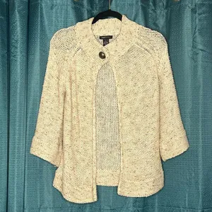 BCBGMaxAzria Vintage Cream Knit Cardigan Vintage Grandma Core Chunky Sweater L thumbnail 3